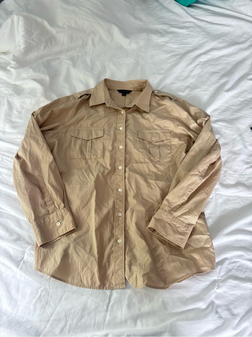 Lands' End Beige Button-Down Shirt